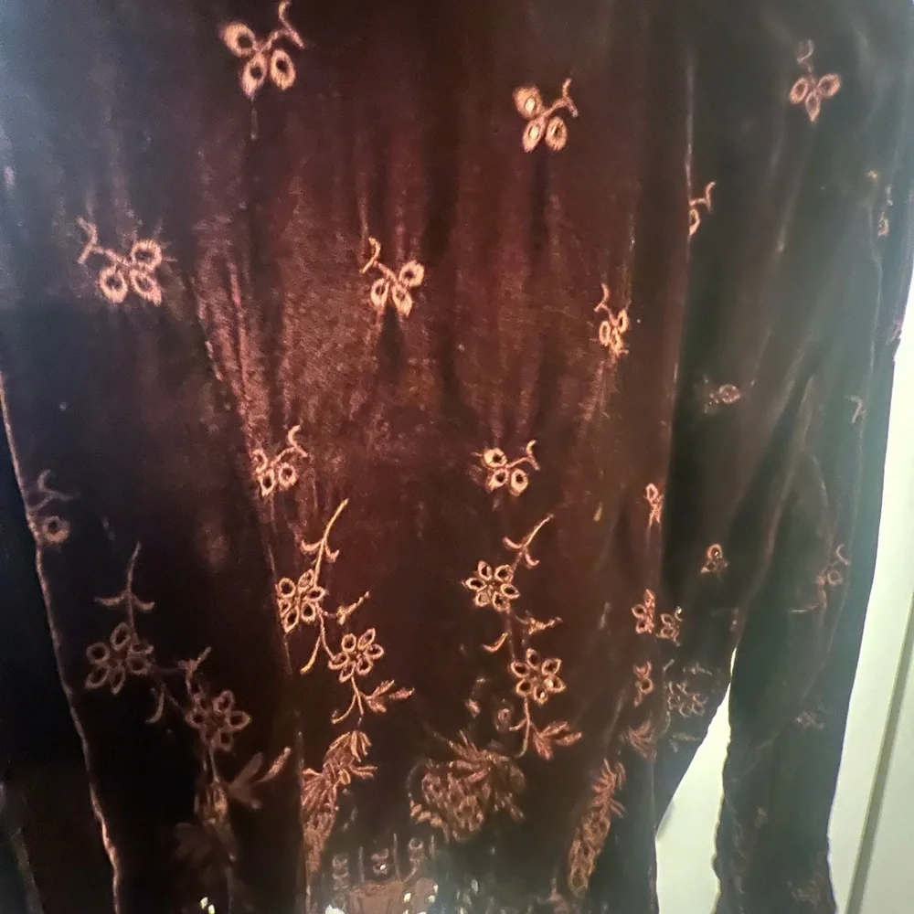 ECI Rich Brown Velvet Shirt with Floral Embroidery - Picture 4 of 10